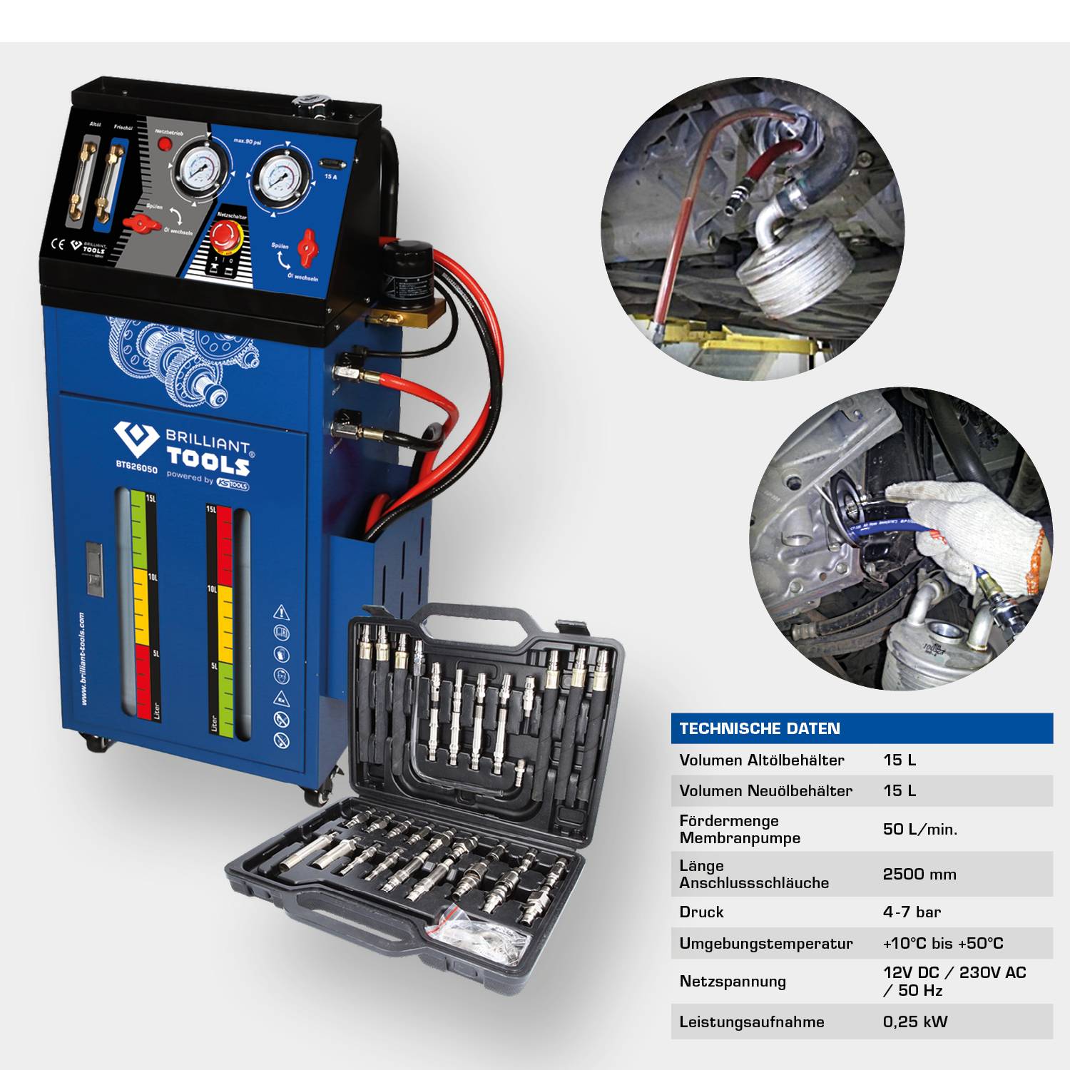 Getriebespülgerät für Automatikgetriebe inklusive 35-tlg Adapter-Satz Brilliant Tools BT626050