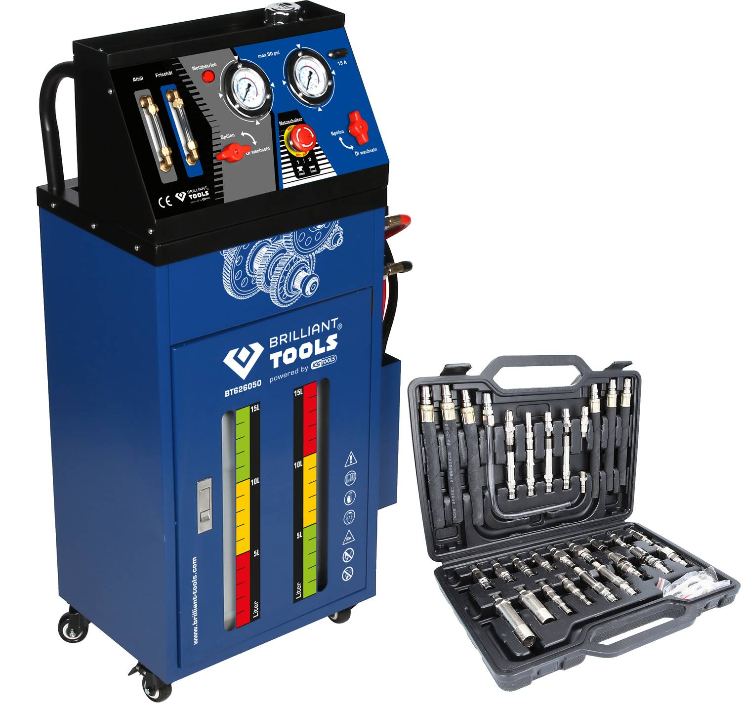 Getriebespülgerät für Automatikgetriebe inklusive 35-tlg Adapter-Satz Brilliant Tools BT626050