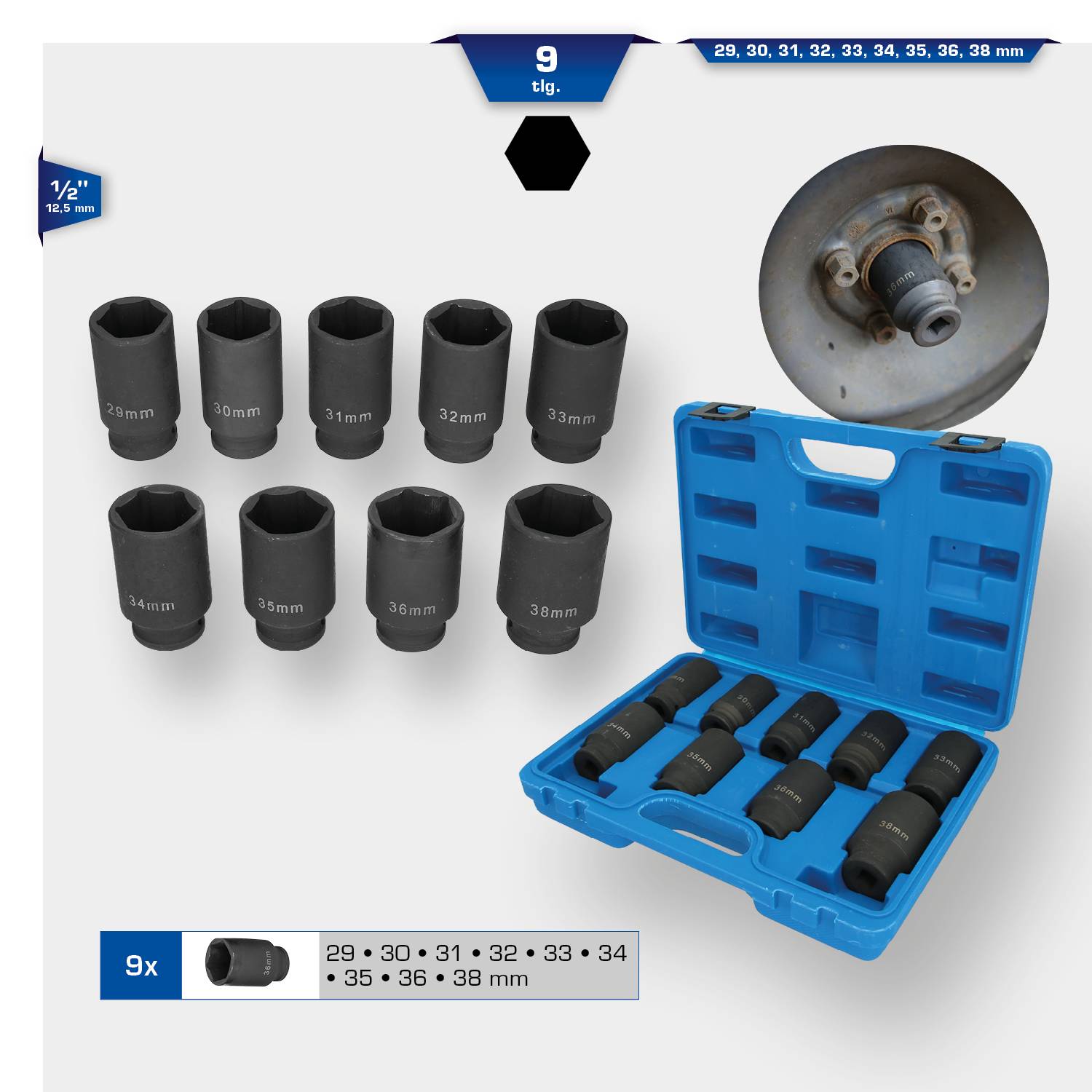 Antriebswellen-Stecknuss-Satz, 9-tlg Brilliant Tools BT671000