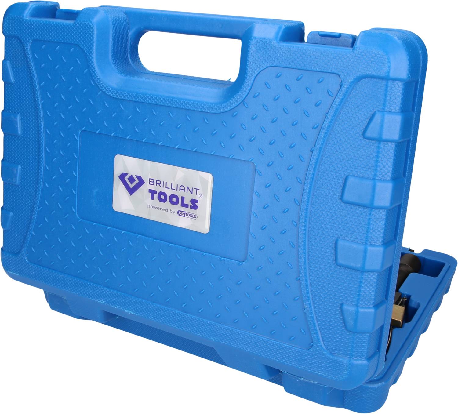 Ein blauer Werkzeugkoffer mit der Aufschrift 'Brilliant Tools'.