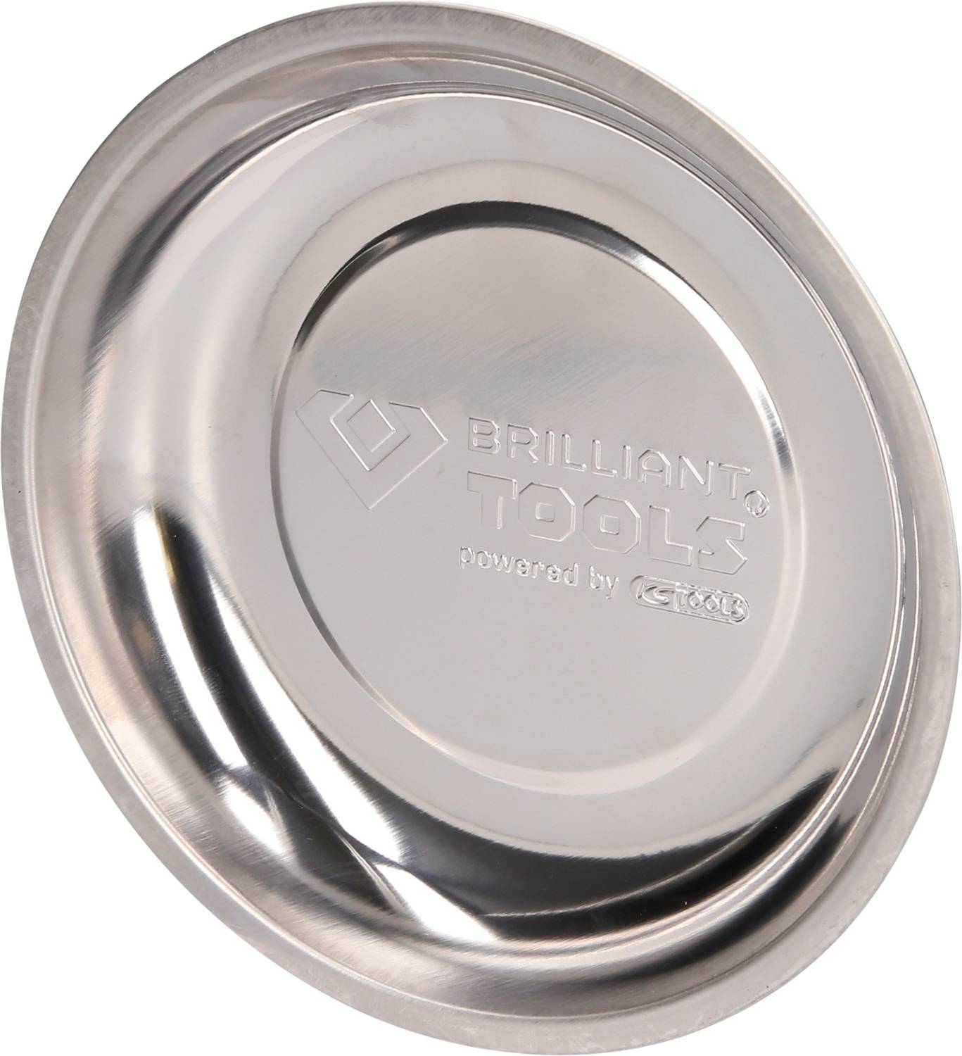 Rundes, metallisches Behältnis mit der Aufschrift 'BRILLIANT TOOLS'. Verwendet zur Aufbewahrung kleiner Metallteile.