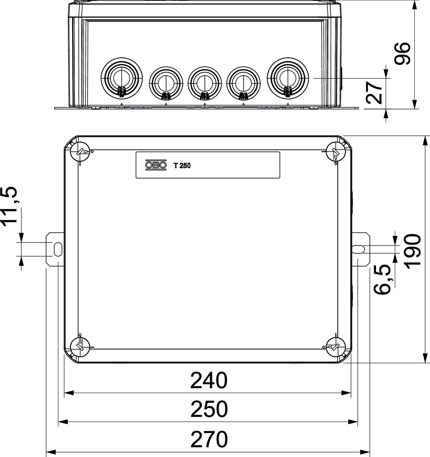 OBO Bettermann 7205770 Abzweigkasten mit Schraubklemmen, halogenfrei (L x B) 240mm x 190mm 1St.