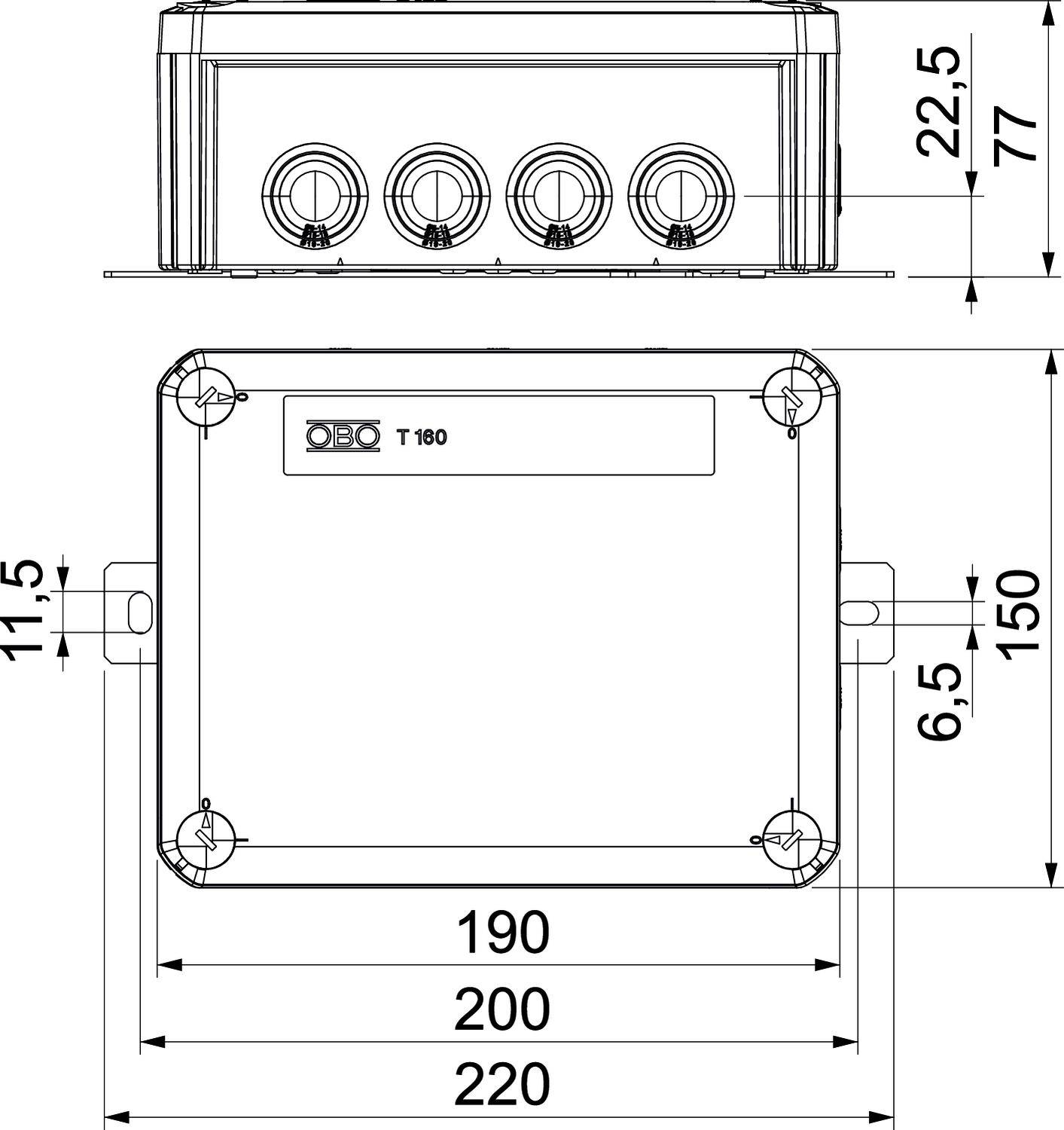 OBO Bettermann 7205754 Abzweigkasten mit Schraubklemmen, halogenfrei (L x B) 190mm x 150mm 1St.