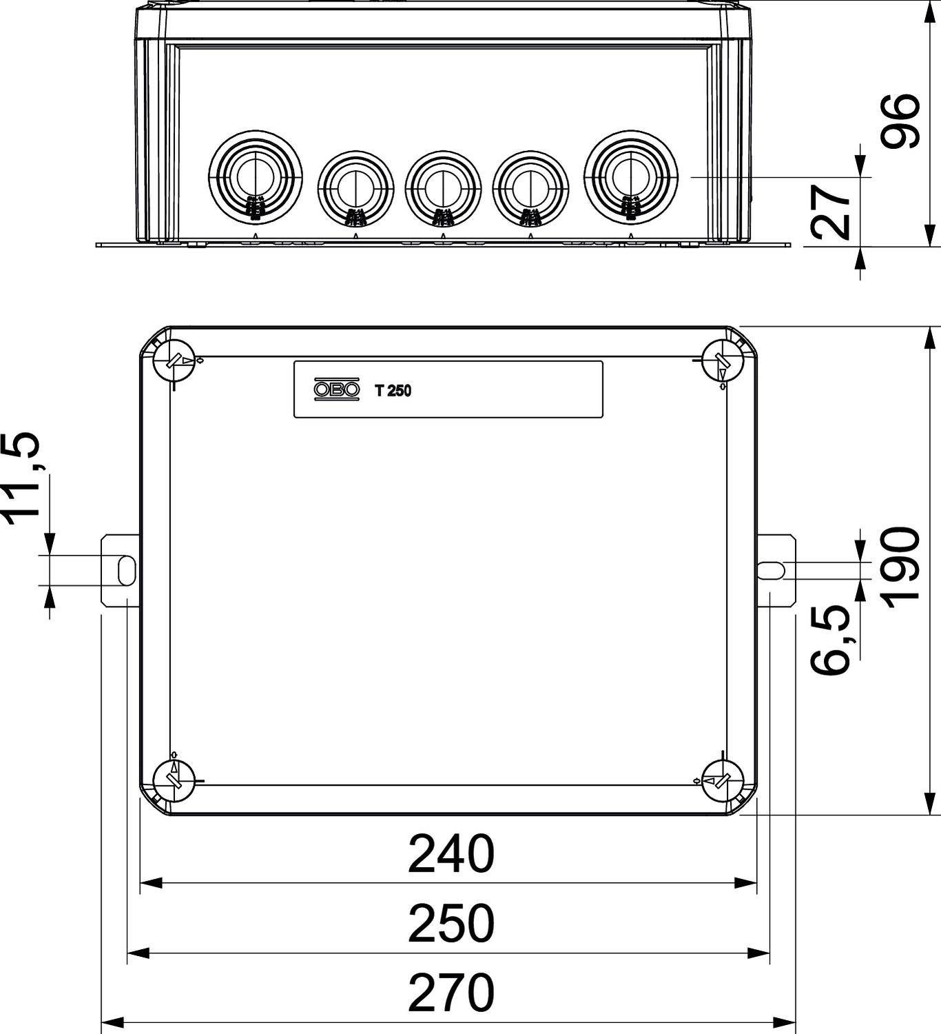 OBO Bettermann 7205762 Abzweigkasten mit Schraubklemmen, halogenfrei (L x B) 240mm x 190mm 1St.