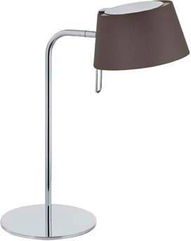 Eine moderne Tischlampe mit einem schlanken, verchromten Ständer und einem schwarzen Lampenschirm. Ideal für Büro oder Schreibtisch.