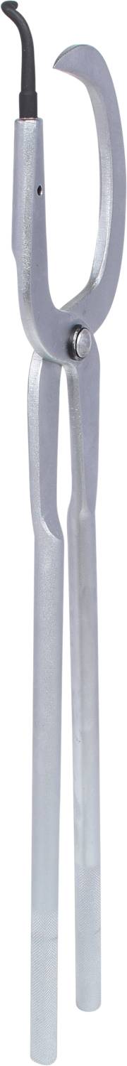 Lang zangenartiges Werkzeug mit gebogener Spitze oben, Metalloberfläche; wird zum Greifen, Halten oder Drücken verwendet.