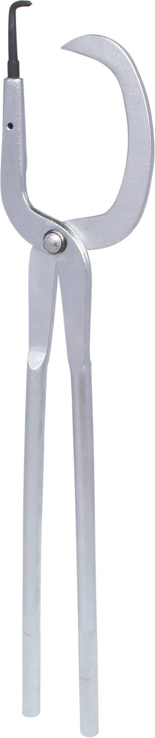 Zange mit abgerundeten Griffen und einem Haken am Ende, verwendet zum Greifen oder Halten von Objekten.