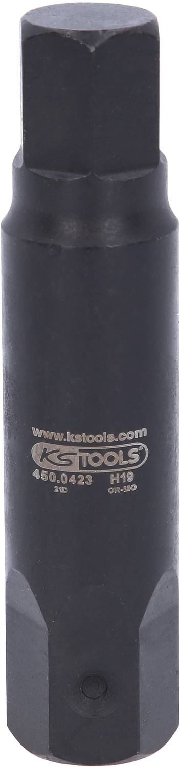 Ein schwarzer Steckschlüsseleinsatz der Marke 'KS Tools', Größe H19, geeignet für den Einsatz in der Fahrzeugwartung.