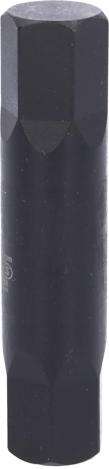 Ein schwarzer, zylindrischer Metalladapter mit sechseckigem Kopf und sechseckigem Schaft, scheinbar für Werkzeuge oder Maschinen.