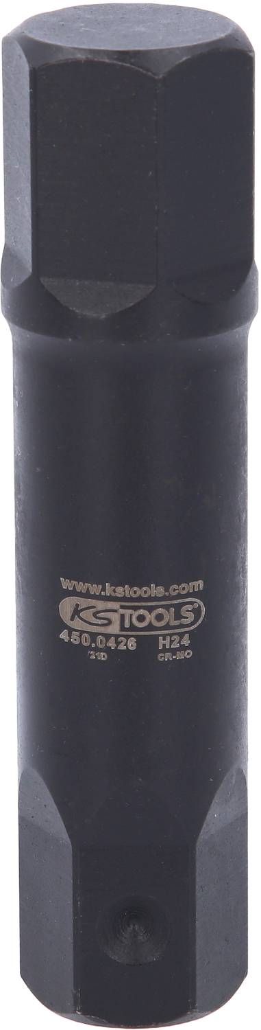 Ein schwarzer Werkzeugadapter mit sechseckigem Kopf, Marke 'KS Tools', Modellnummer 450.0426. Geeignet zum Verbinden von Werkzeugteilen.