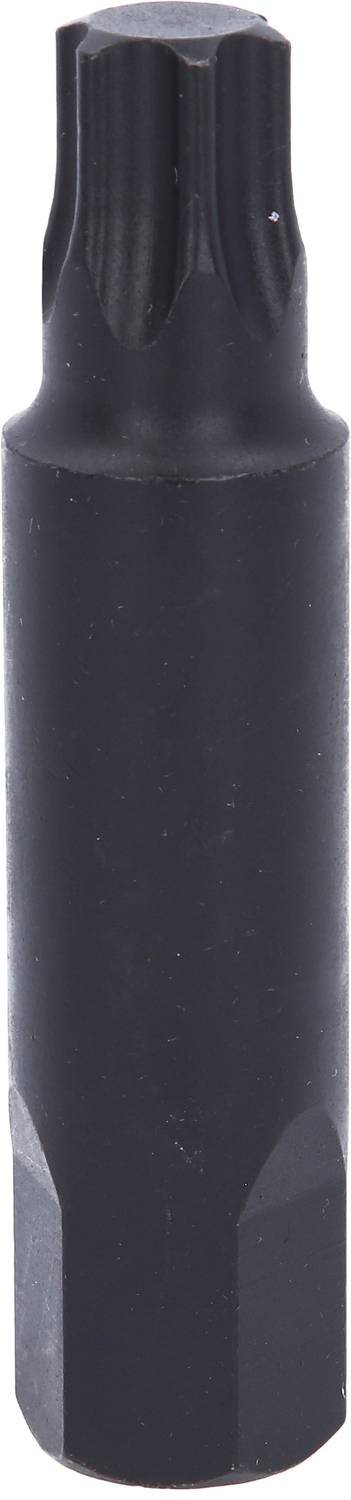 Ein schwarzer Werkzeugaufsatz mit runder Form und welligem Kopf, geeignet für Schraubarbeiten.
