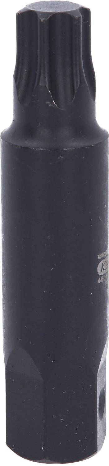 Ein schwarzer M8-Innensechsrund-Bit, geeignet für Schraubarbeiten, zeigt vertikale Rillen und eine hexagonale Basis.