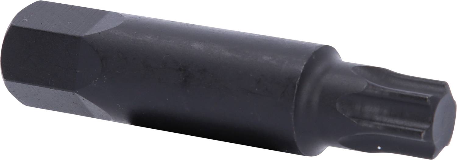 Ein schwarzer Torx-Bit, wahrscheinlich aus Metall, mit sechzehn Enden. Geeignet für die Verwendung mit Schraubendrehern oder Bohrern.