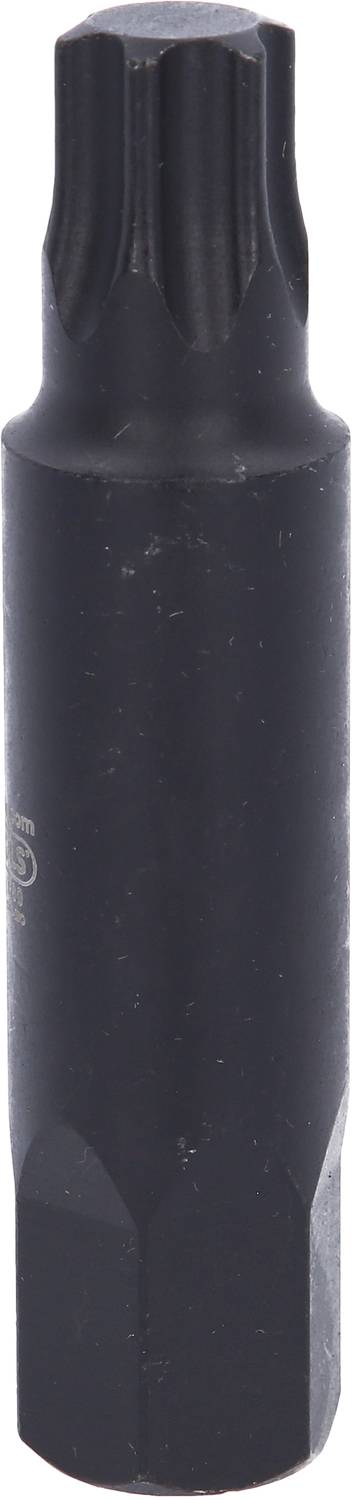 Ein schwarzer Torx-Bit mit sechszackigem Sternprofil, verwendet für Schrauben mit passenden Torx-Kopf.