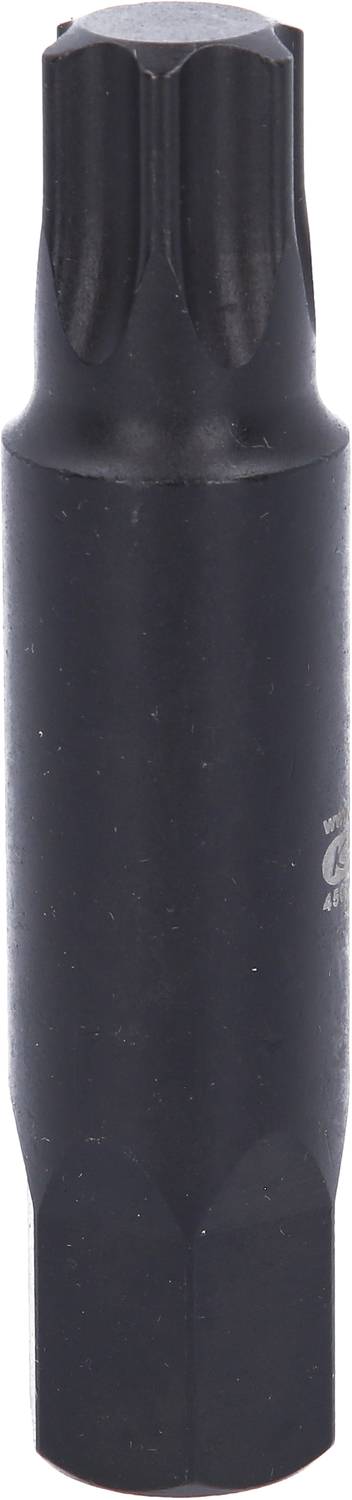 Schwarzer Steckschlüsseleinsatz mit sechskantiger Basis und sternförmigem Ende, verwendet für bestimmte Schraubverbindungen.