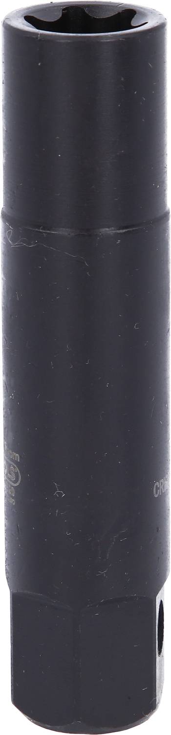 Eine schwarze Kerzenstecknuss aus Metall, zylindrisch, für das Entfernen von Zündkerzen ausgelegt.