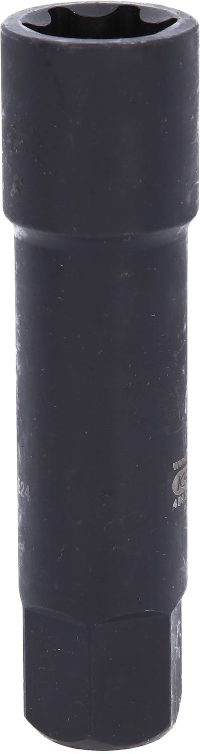 Langer schwarzer Steckschlüssel mit sechseckiger Aufnahme und robustem Design, geeignet für den Einsatz mit Drehmomentschlüsseln.