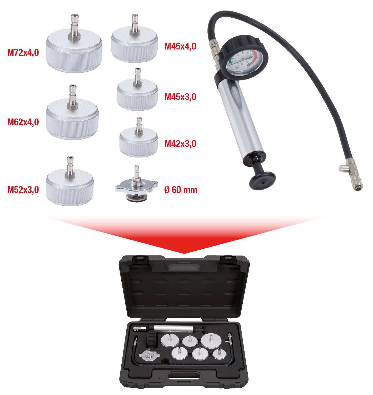 KS Tools 455.0110 Kühlsystem-Prüfgerät LKW, 9-tlg