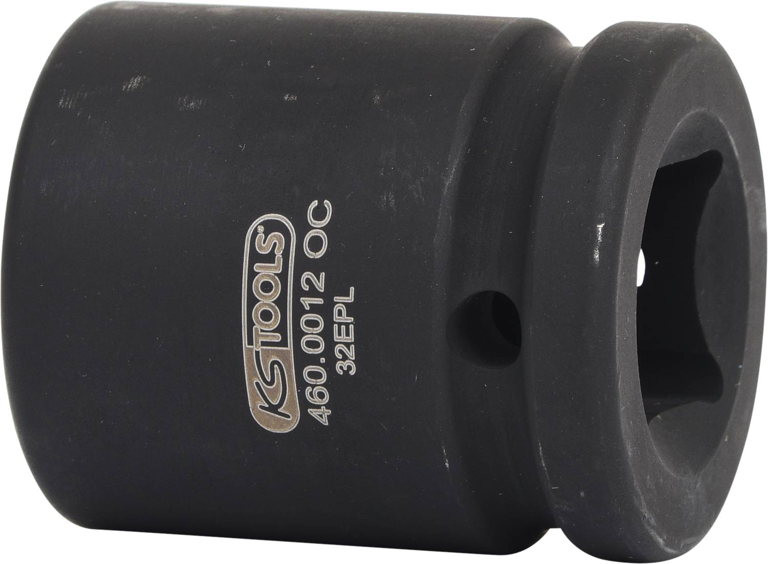 Eine schwarze Stecknuss mit der Aufschrift 'KS TOOLS 460.0012 OC 32EPL', geeignet für schwere Arbeiten und Schlagschrauber.