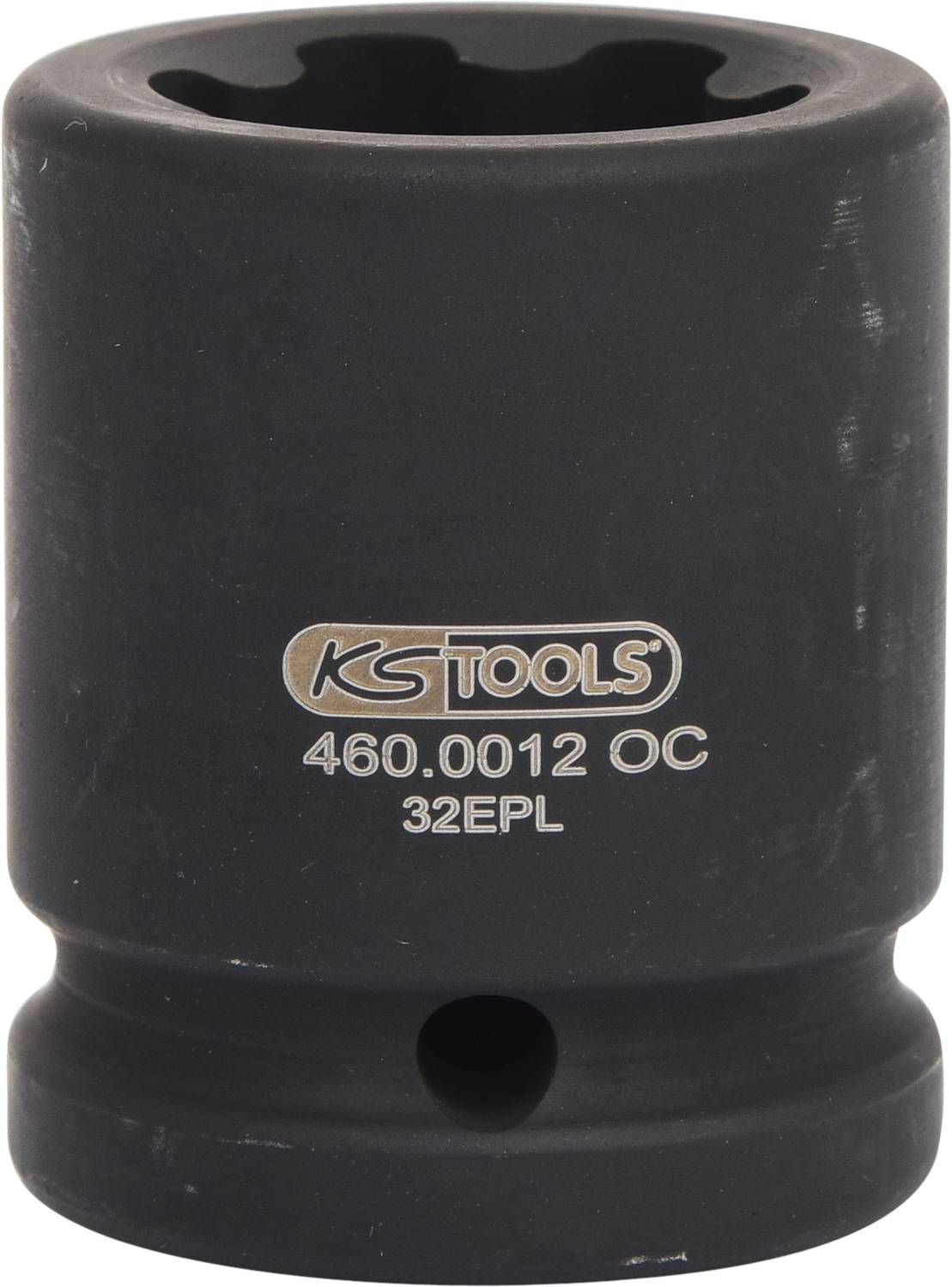 Schwarze Stecknuss von KS Tools mit der Aufschrift 'KS TOOLS 460.0012 OC 32EPL'.