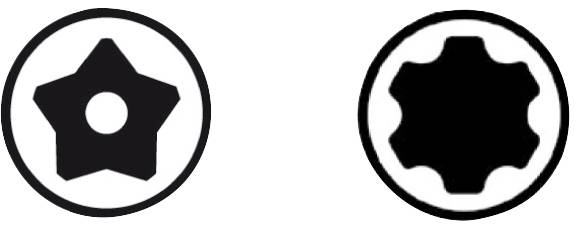 Symbol eines fünfzackigen Sterns mit Loch in der Mitte links und einem sechszackigen Zahnrad rechts, beide in einem Kreis.
