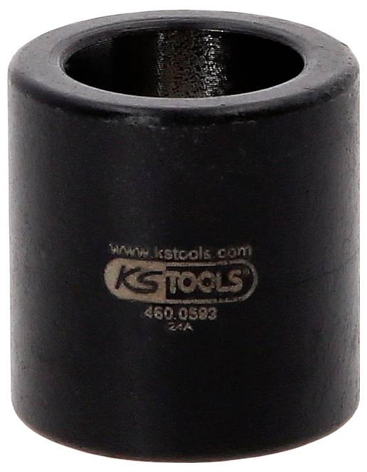 Schwarzer zylindrischer KSTools-Steckeradapter mit hohlem Zentrum und gedrucktem Logo auf der Seite, gezeigt auf weißem Hintergrund.