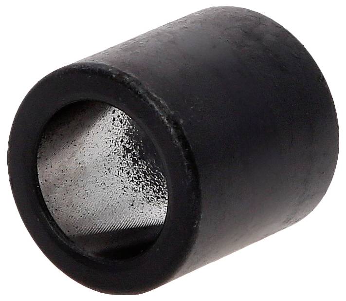 Schwarze zylindrische Gummikappe mit reflektierendem silbernem Inneren, gezeigt auf weißem Hintergrund.
