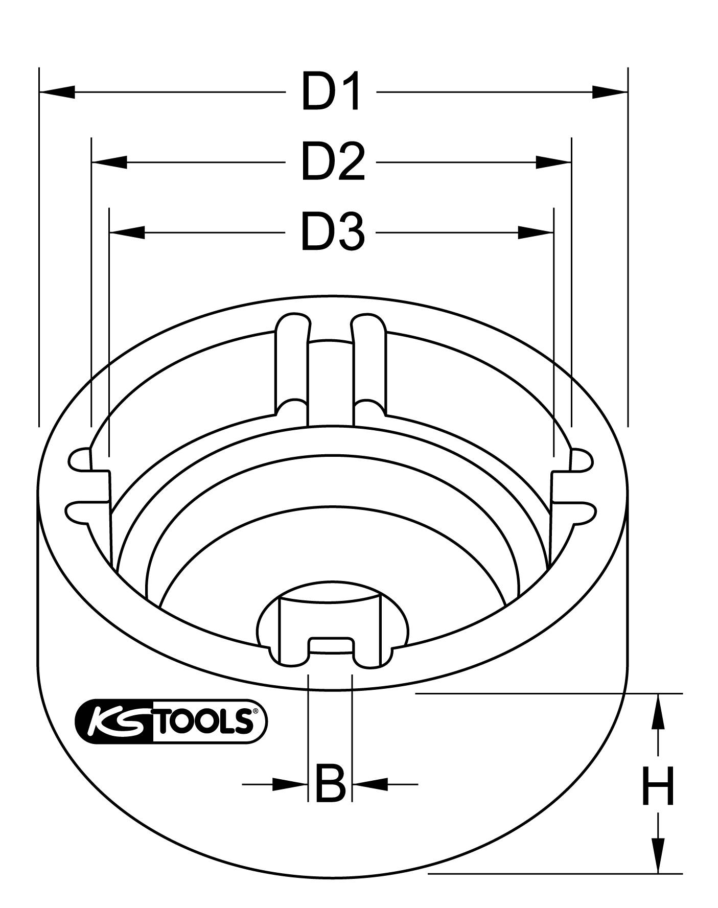 KS Tools 460.0950 1/2" Lüfterlager-Nutmuttern-Schlüssel für Volvo mit 4 Zapfen, Innenzapfen Ø 54mm