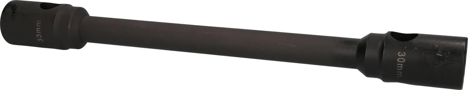 Ein 30 mm langer schwarzer Steckschlüsseleinsatz mit zwei Enden. An der Seite ist die Größe '30 mm' aufgedruckt.