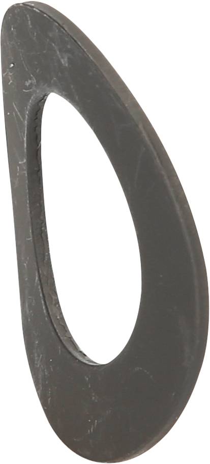 Ein schwarzes, ovales Metallteil mit einem Loch in der Mitte, das möglicherweise als Aufhängung oder Halterung dient.