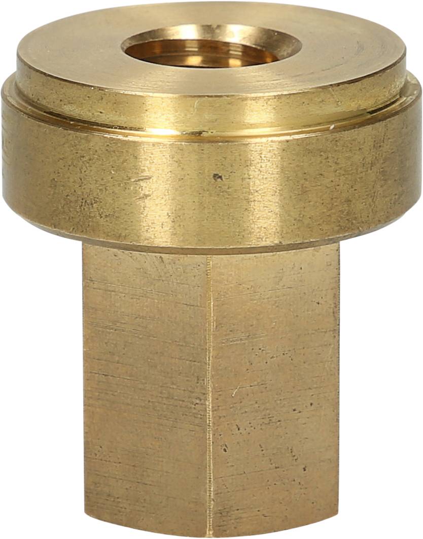 Messing-Fitting mit zylindrischem Körper und breitem Gewindekopf, geeignet für Rohrverbindungen oder Installationen.