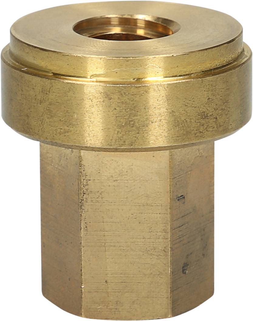 Eine messingfarbene, zylindrische Metallhülse mit einem Gewinde oben, geeignet für mechanische Verbindungen.