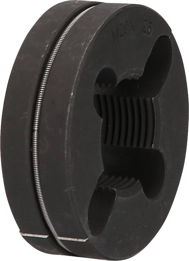 Rundes Metallteil mit innerem Gewinde und außenliegendem Spannring.