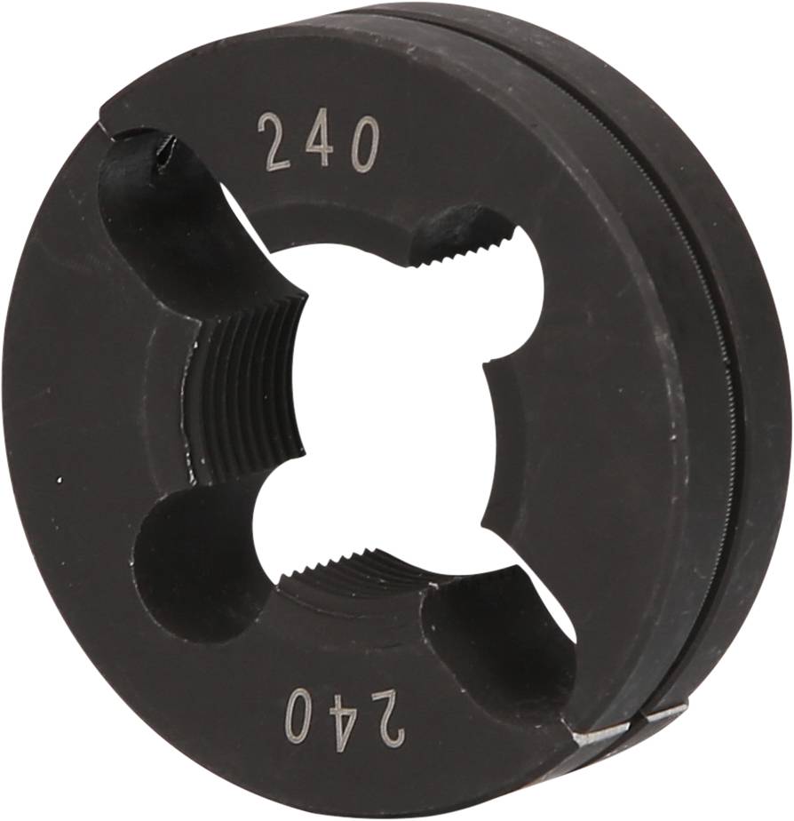 Metall-Spannbacken mit der Aufschrift '240', verwendet zum Halten oder Spannen von Werkstücken in Bearbeitungsmaschinen.