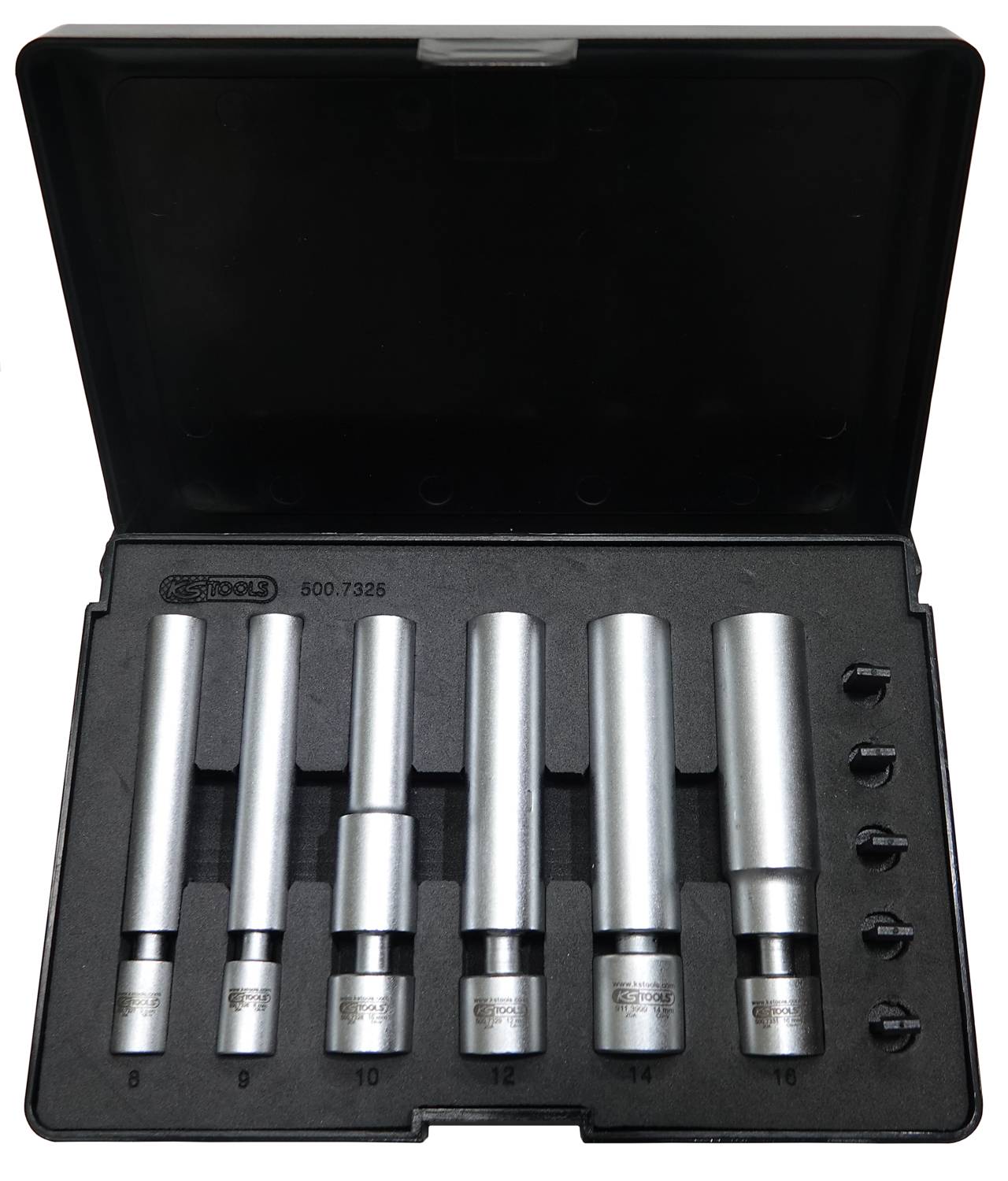 KS Tools 500.7325 1/4" + 3/8" Spezial-Glüh- und Zündkerzen-Stecknuss-Satz mit Gelenk, 11-tlg