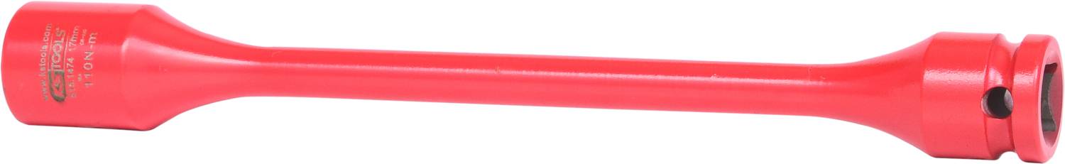 Roter Drehmomentschlüssel mit einem schmalen, länglichen Design, hauptsächlich zur Steuerung und Anwendung von Drehmomenten verwendet.