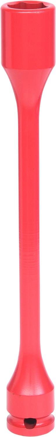 Eine lange, schlanke, rote Taschenlampe.