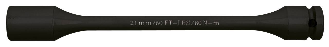 Schwarze Verlängerung mit Beschriftung '21 mm/60 FT-LBS/60 N-m', zeigt Maße und Drehmomentwert.