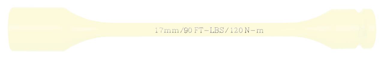 Ein hellgelber Metallstab mit der Aufschrift '7 mm / 60 FT - 1159 / 1200 N·m', vermutlich ein Werkzeug oder Bauteil.