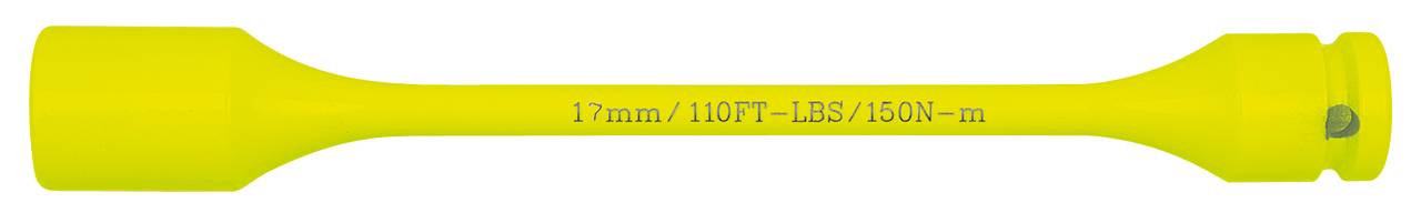 Gelber Drehmomentschlüssel mit der Aufschrift '17 mm / 110 N·m – LBS / 160 N·m', Werkzeug zur präzisen Anzugskraftmessung.
