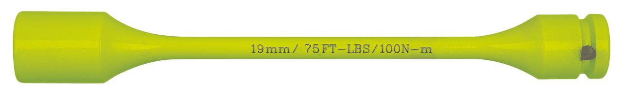 Gelber Drehmomentschlüssel mit Aufschrift '19 mm / 73,75 ft-lbs/100N·m'.