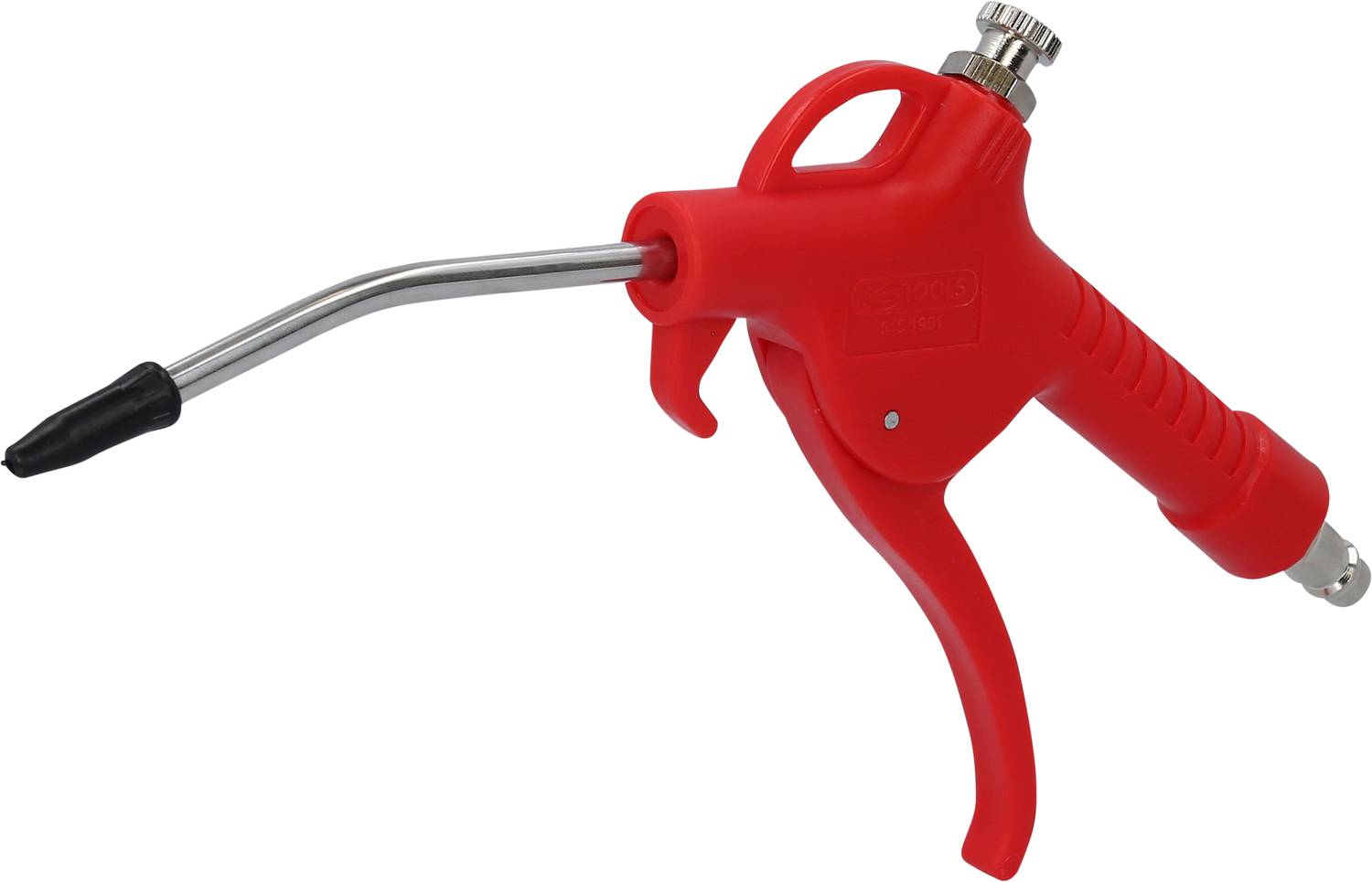 Ein roter Druckluft-Blaspistole mit ergonomischem Griff und langer Düse, verwendet zur Reinigung oder Trocknung von Flächen.