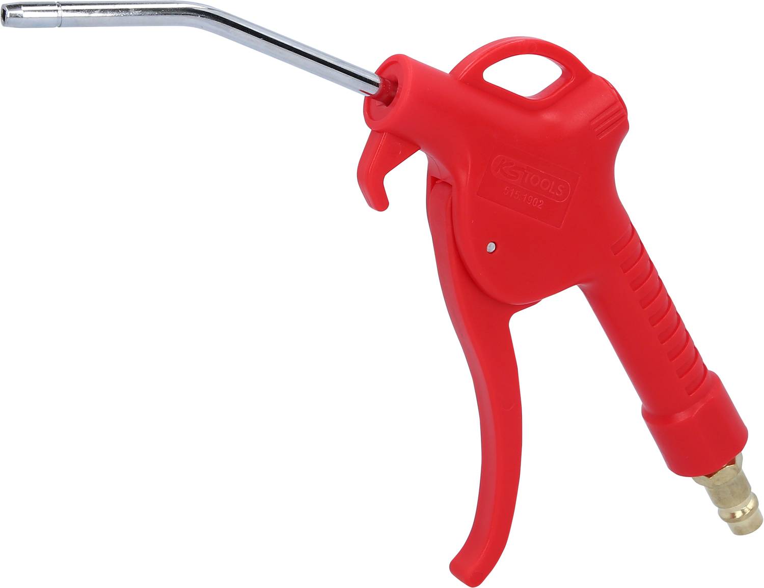 Rote Druckluftpistole mit ergonomischem Griff und Metallauslass, geeignet für das Entfernen von Staub und Schmutz.