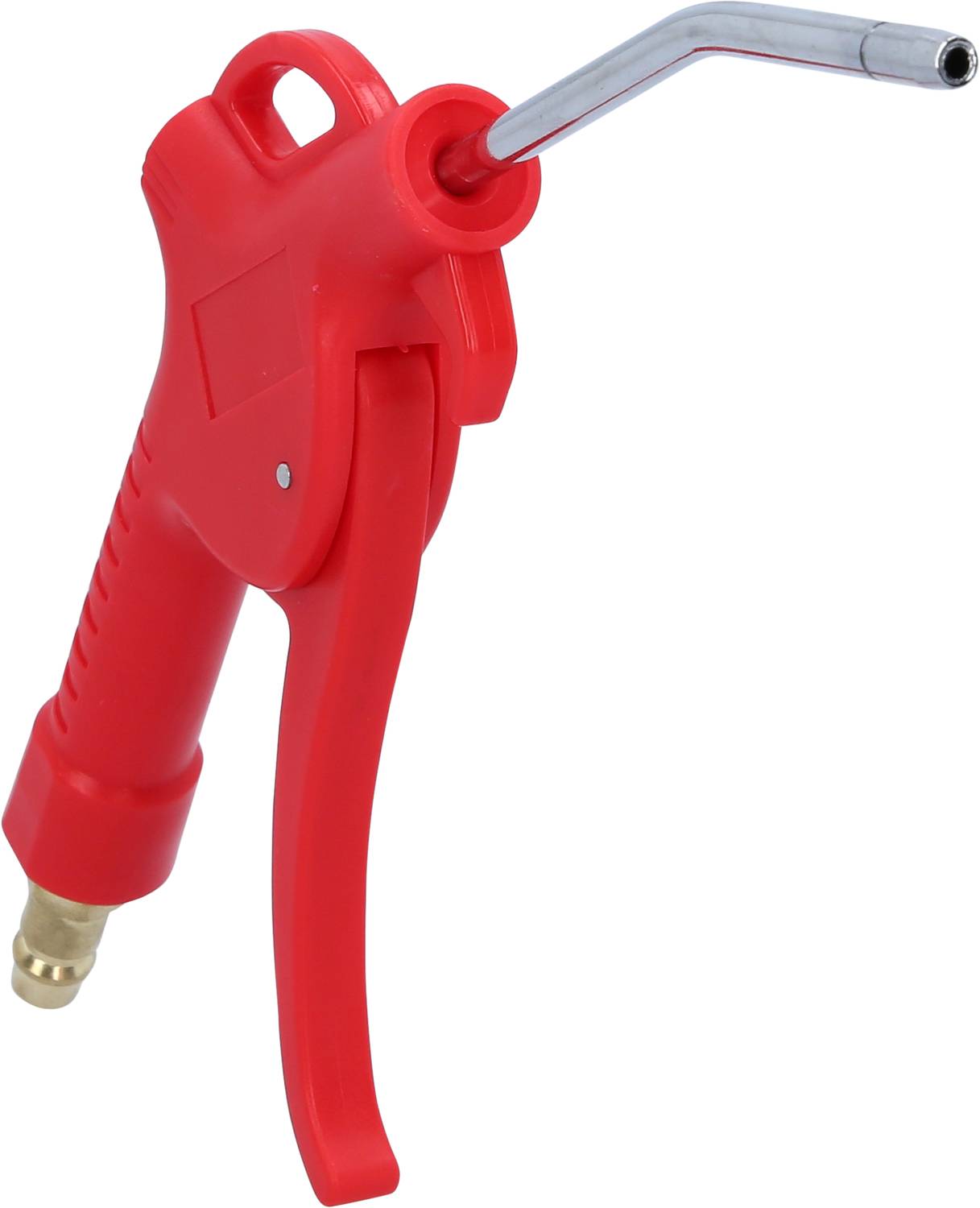 Rote Druckluftpistole mit ergonomischem Griff und gebogener Metallspitze, eingesetzt zur Reinigung oder zum Entfernen von Staub.