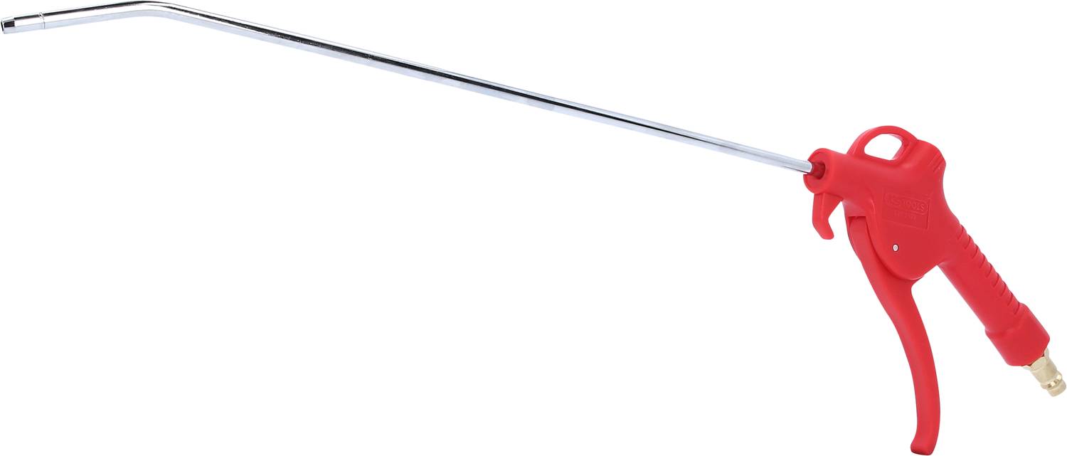 Luftausblaspistole mit langem Metallrohr und rotem Griff, geeignet für schwer zugängliche Stellen.