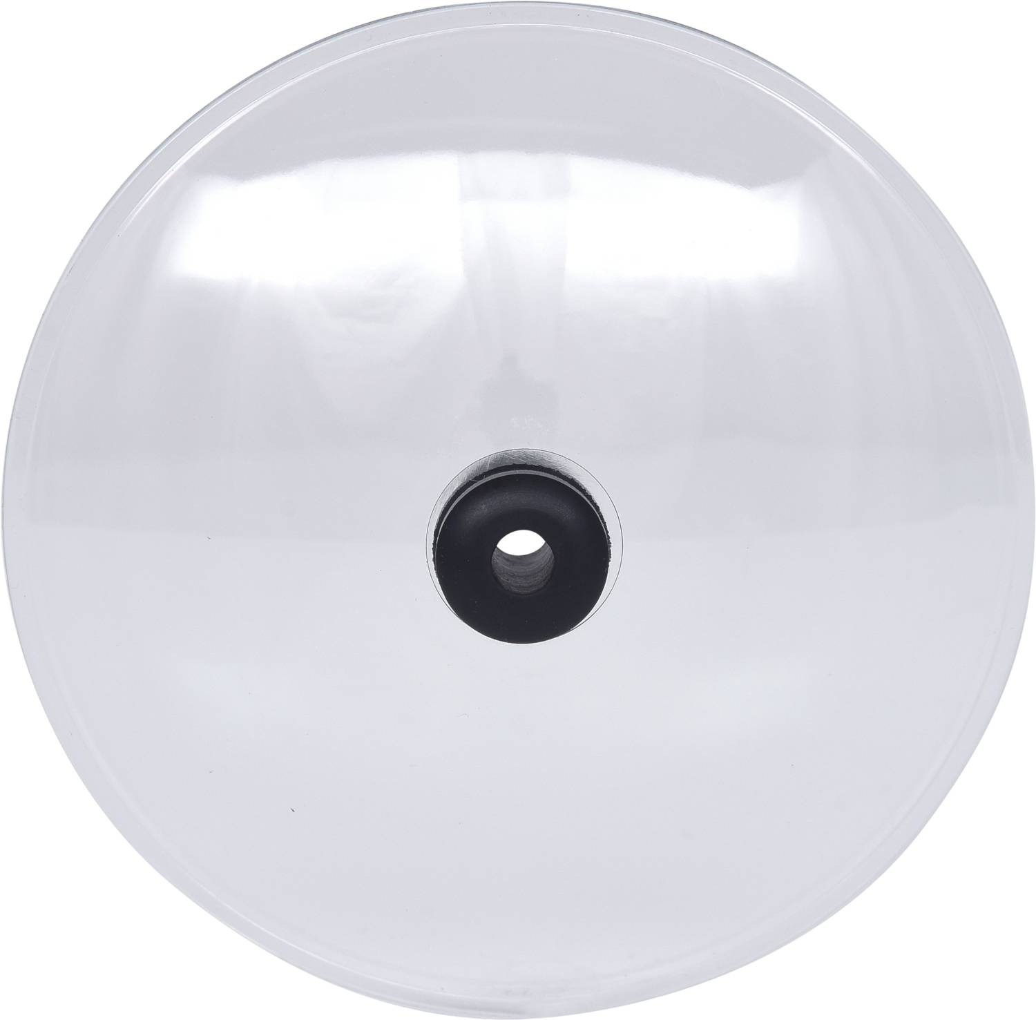 Ein transparenter, runder Deckel mit mittigem Griff.