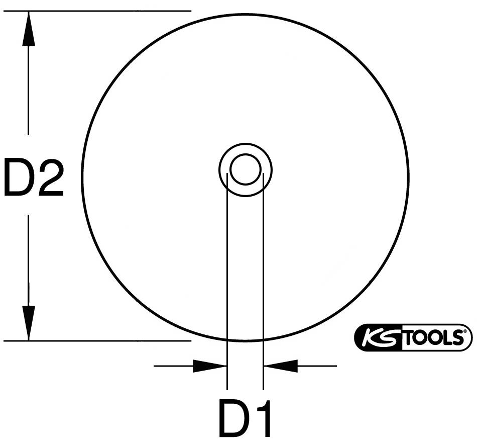 Abbildung zeigt eine schematische Darstellung einer runden Scheibe mit den angegebenen Maßen D1 (Innendurchmesser) und D2 (Außendurchmesser).