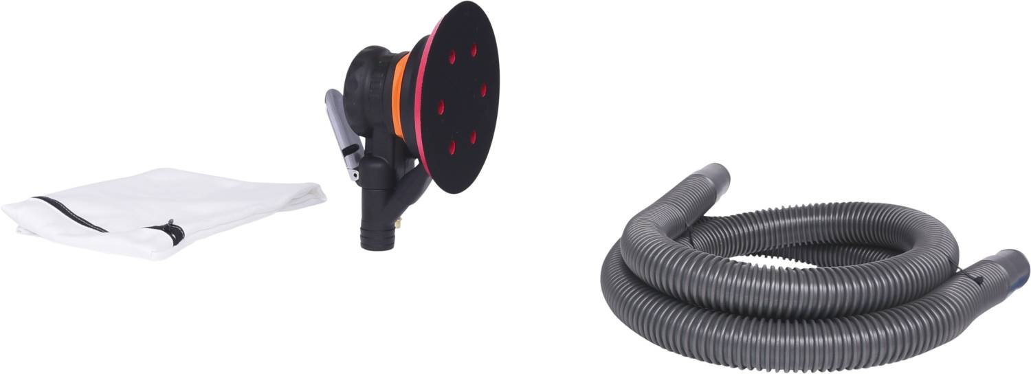 Schleifgerät-Zubehör-Set: Staubsammelbeutel, Schleifteller, flexibler Schlauch. Geeignet für Staubabsaugung beim Schleifen.