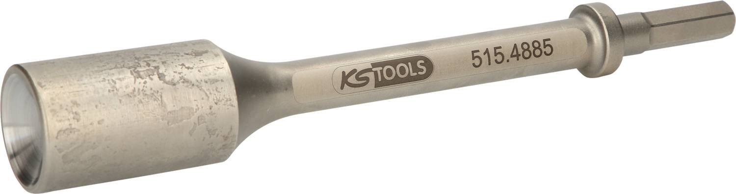Ein zylindrischer Metall-Bithalter mit der Aufschrift 'KS TOOLS 515.4885', geeignet für schnelle Befestigungsarbeiten.