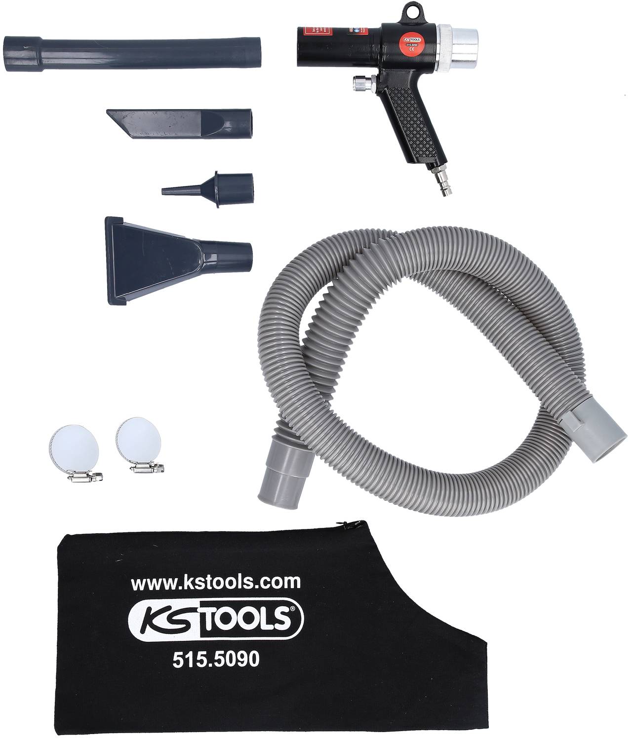 KS Tools Reinigungsset mit Druckluftpistole, Aufsätzen, Schlauch und Tasche. Ideal zum Reinigen und Entstauben.